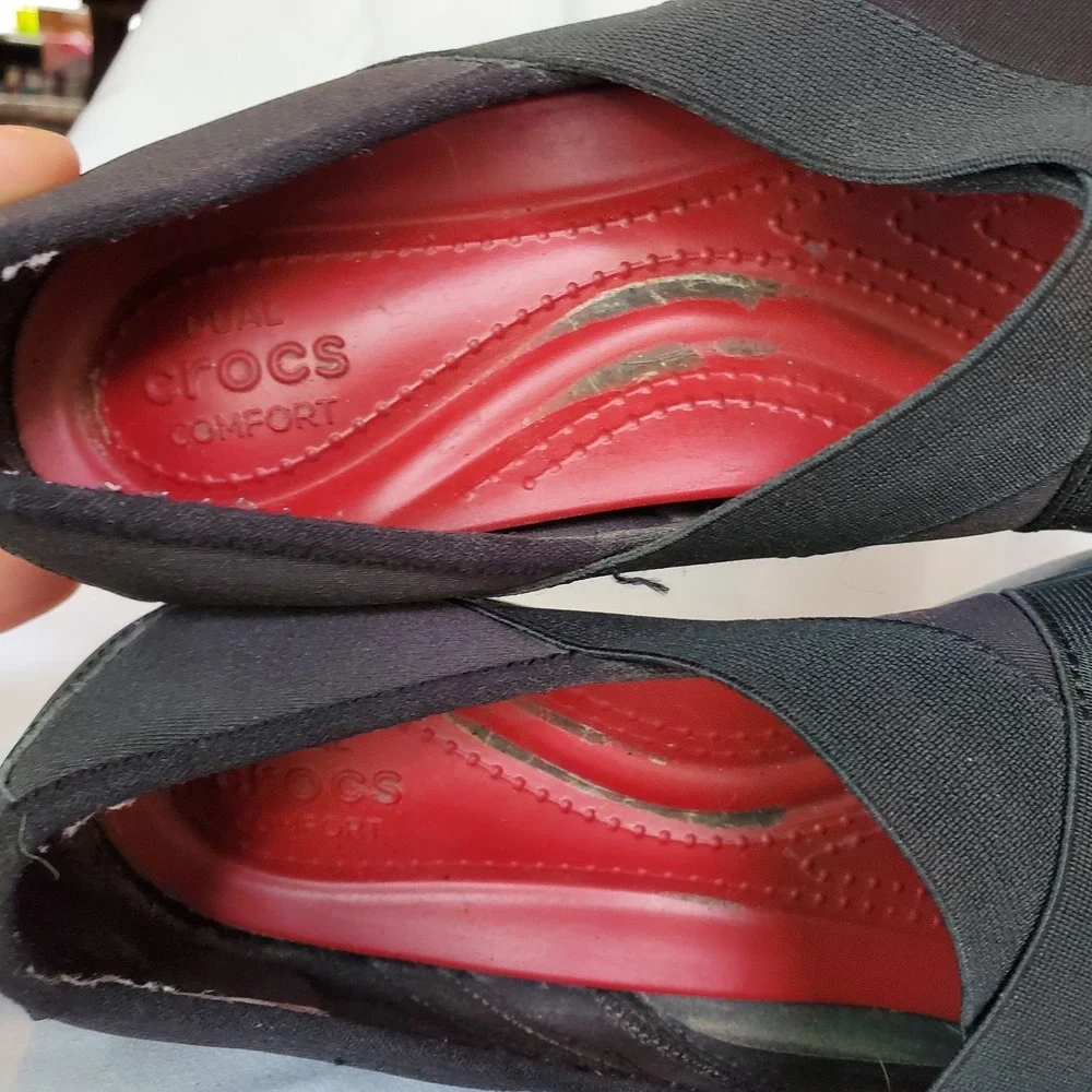 Crocs Dual Comfort Busy Day Loafers Stretch Wedge Shoes Black 202852 Women's 8‎